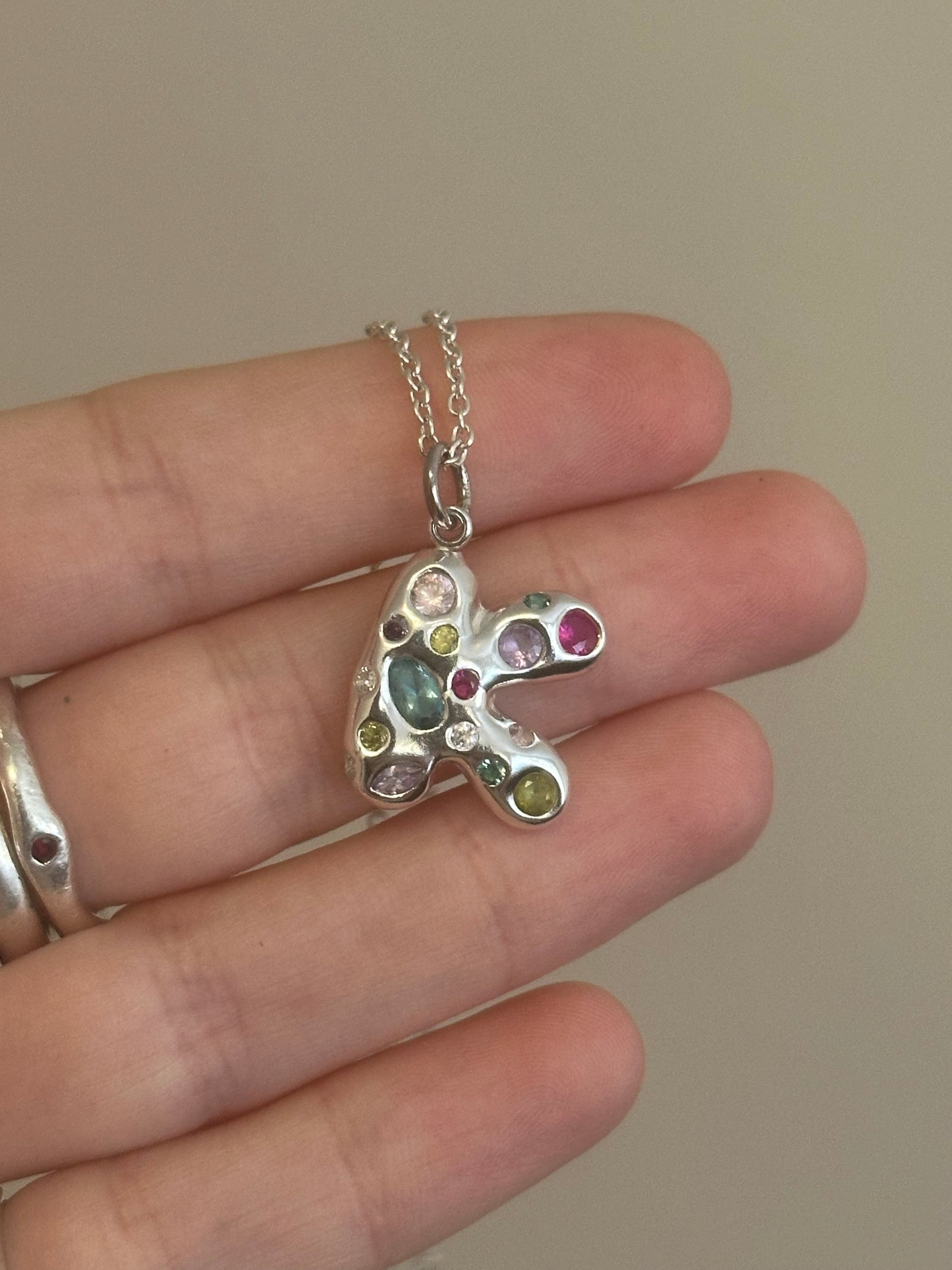 gemstone initial necklace- ready to ship