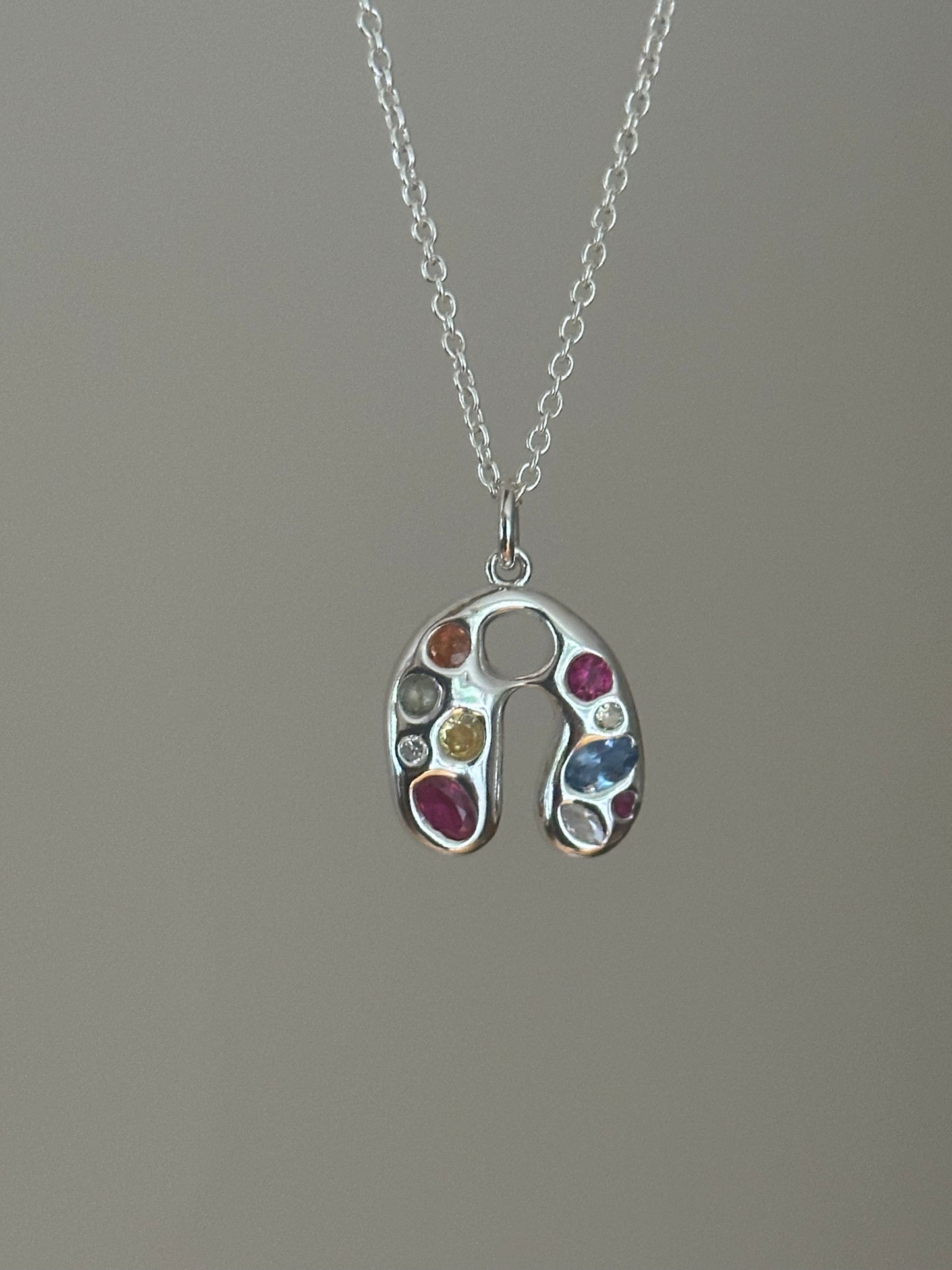 gemstone initial necklace- ready to ship