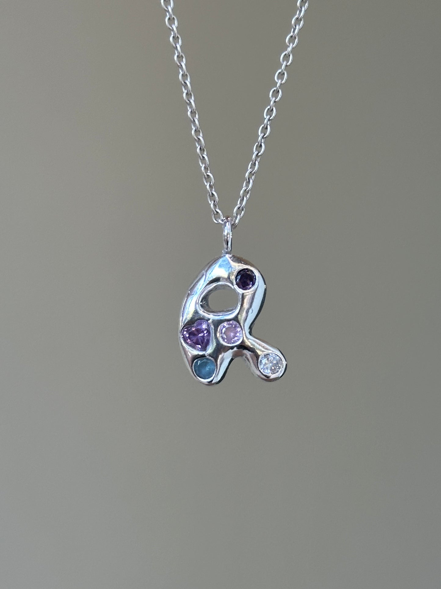 gemstone initial necklace- ready to ship