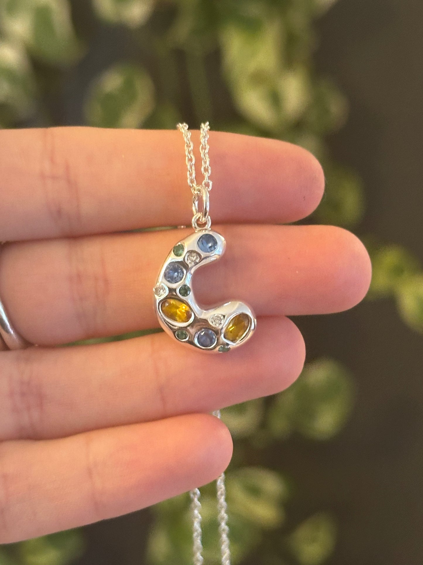gemstone initial necklace- ready to ship
