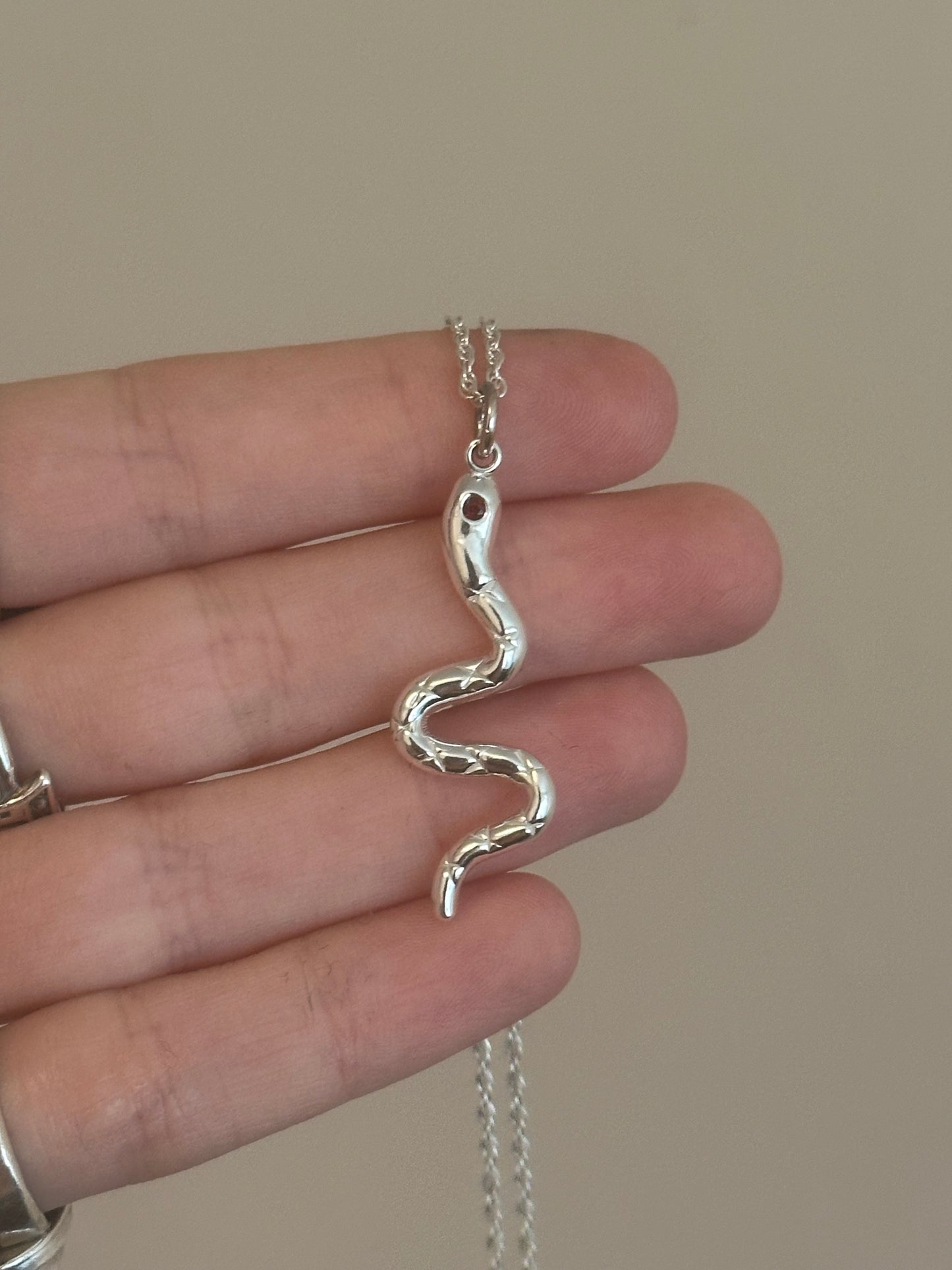 garnet snake necklace- ready to ship